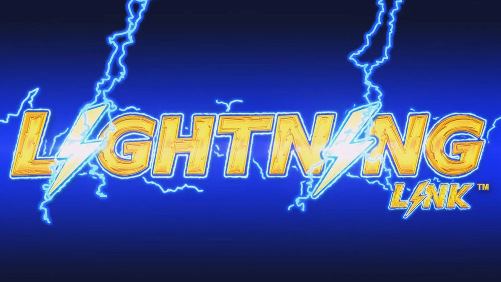 Lightning Link wordmark: gold lettering split by white lightning bolts against a deep blue storm background